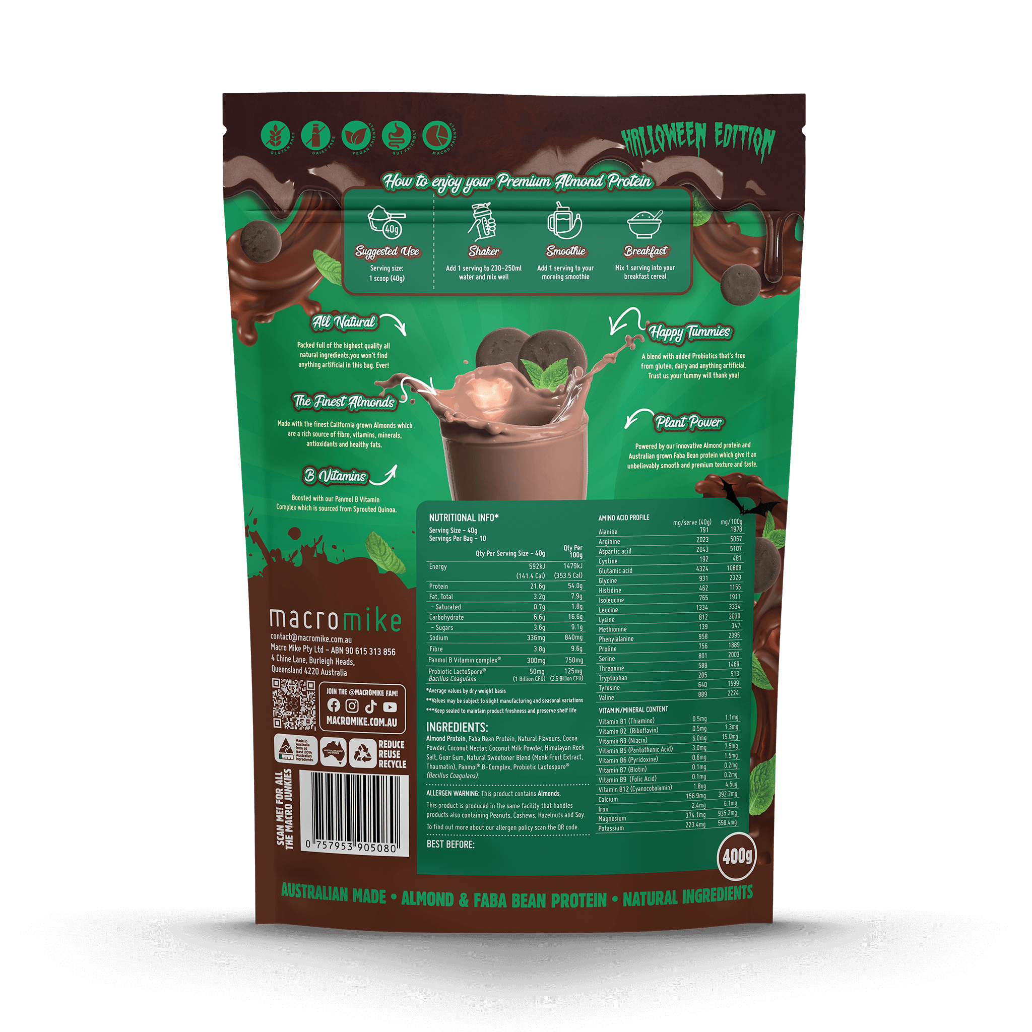 Spooky Choc Mint Premium Almond Protein (400g Bag)