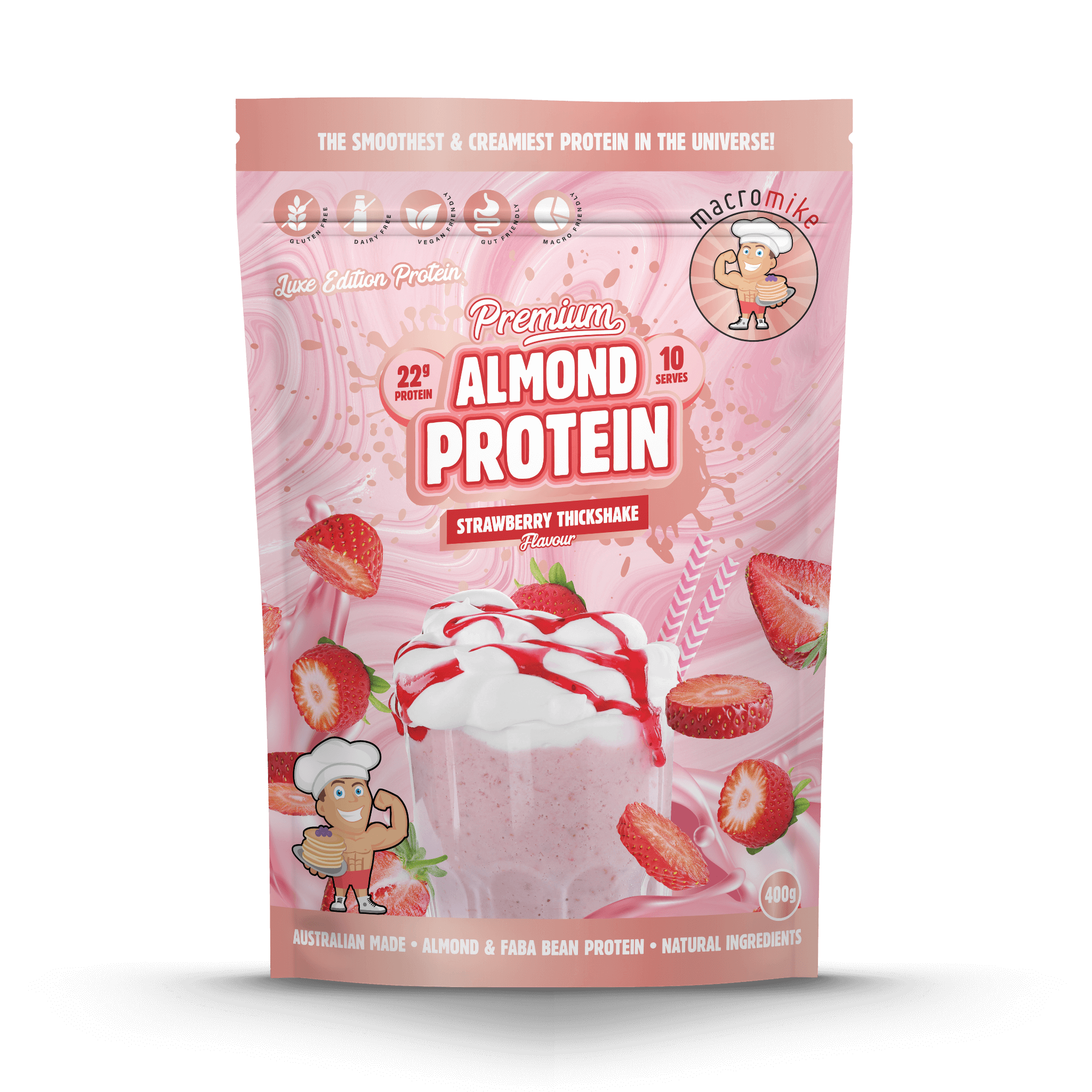 Strawberry Thick Shake Premium Almond Protein (400g Bag)