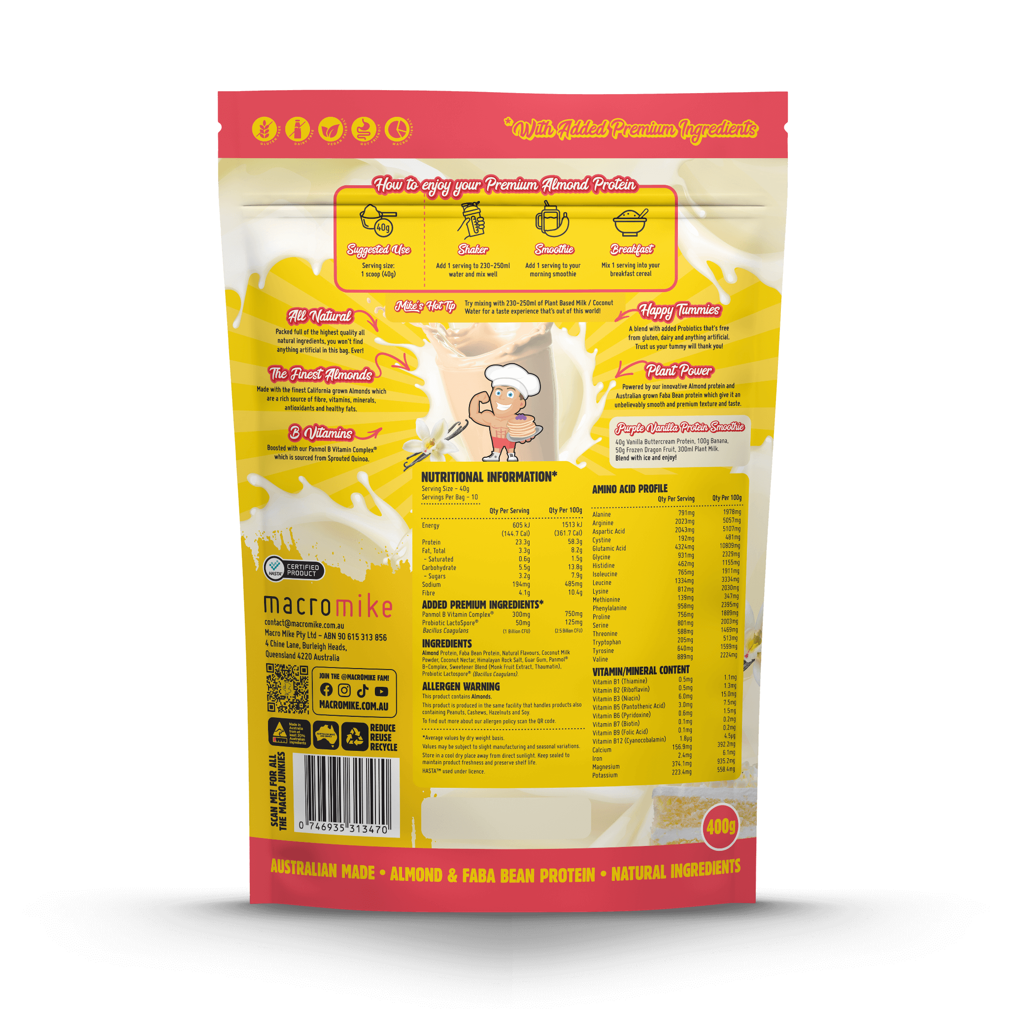 Vanilla Buttercream Premium Almond Protein (400g Bag)