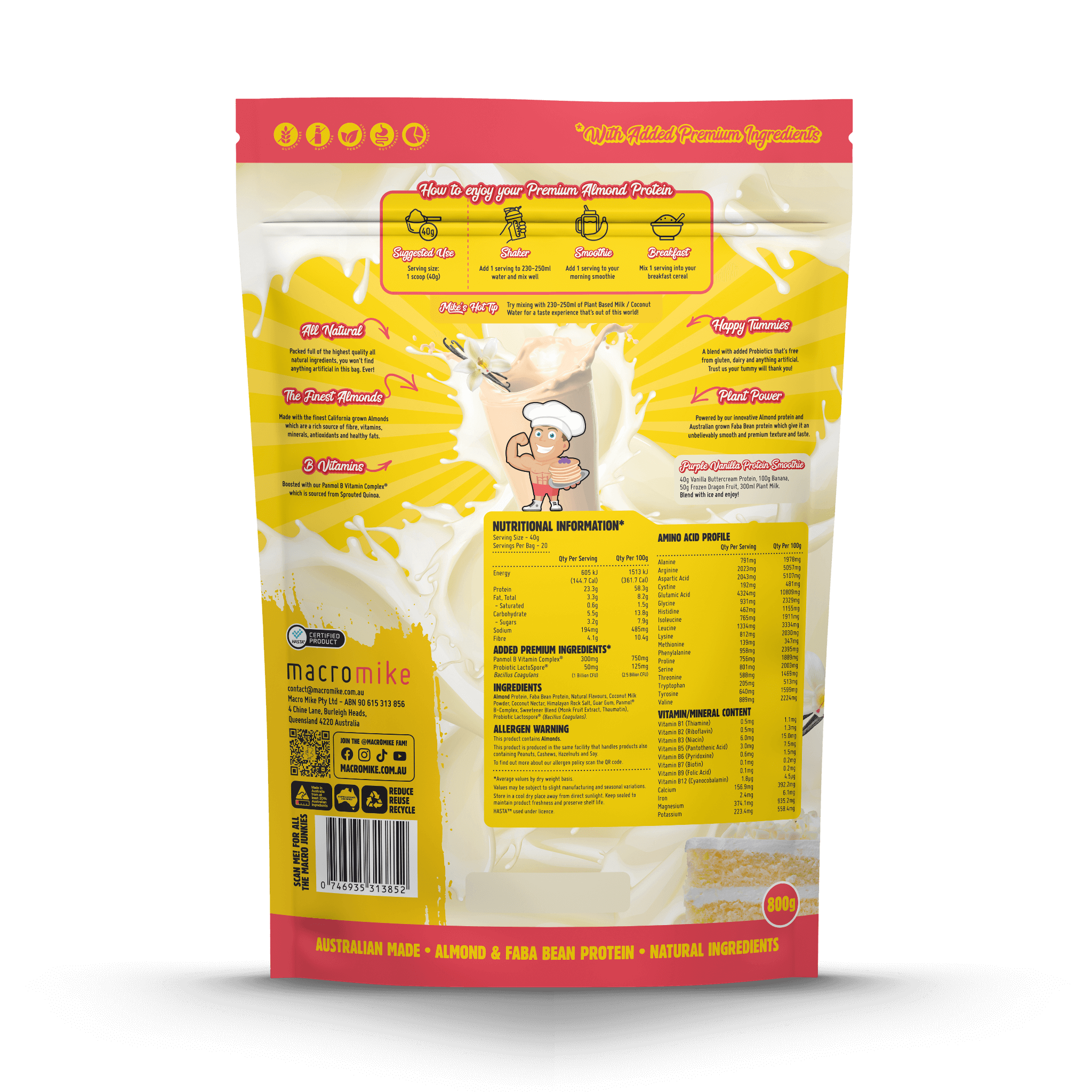 Vanilla Buttercream Premium Almond Protein (800g Bag)