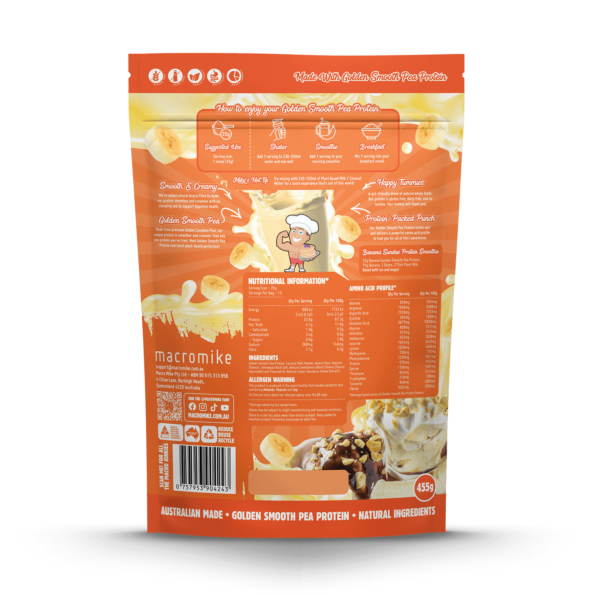 Banana Sundae Golden Smooth Pea Protein (455g Bag)