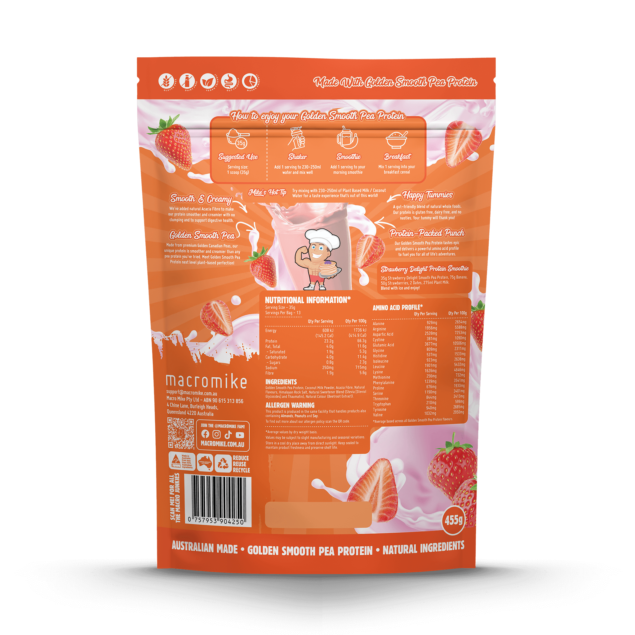 Strawberry Delight Golden Smooth Pea Protein (455g Bag)