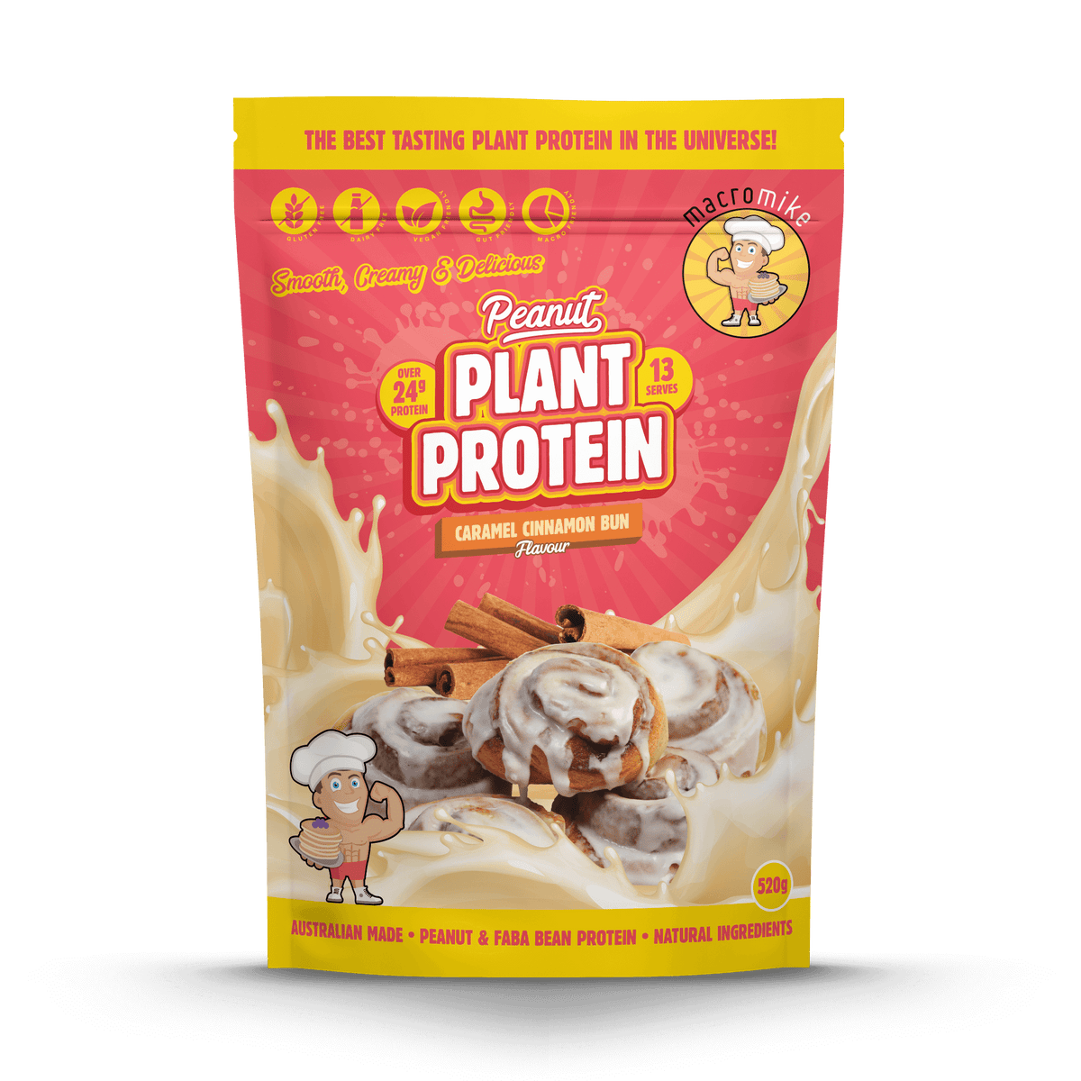 Caramel Cinnamon Bun Peanut Butter Plant Based Protein (520g Bag ...