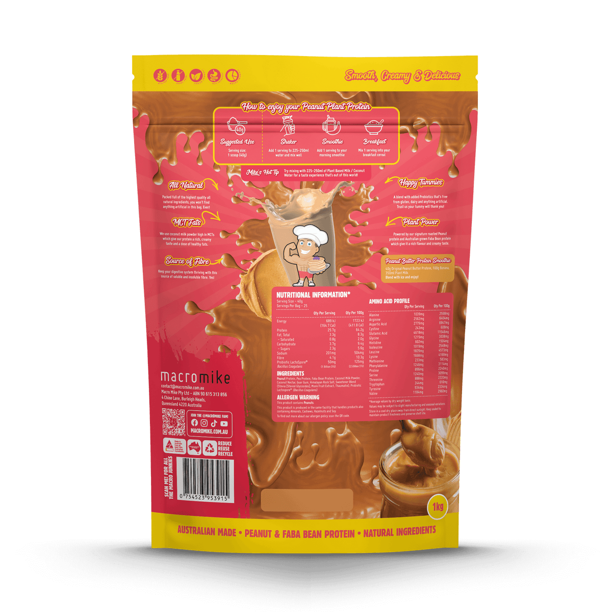 Original Peanut Butter Plant Based Protein (1kg Bag) Macro Mike