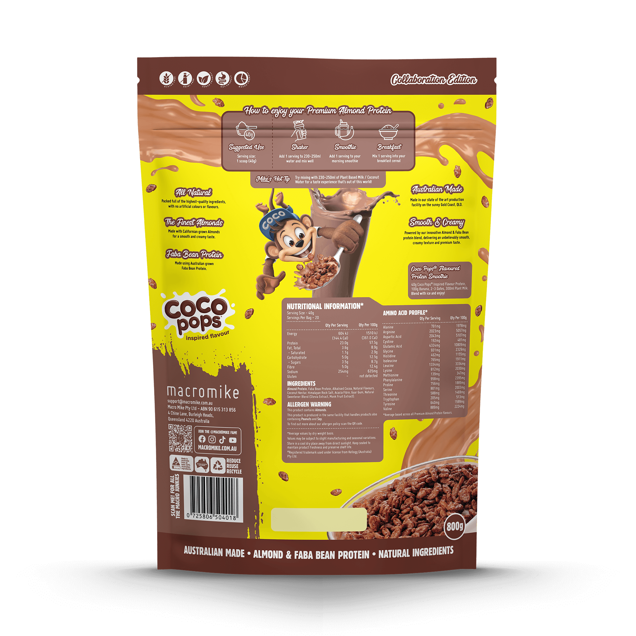 Macro Mike x Kellogg's Coco Pops Premium Almond Protein (800g Bag)