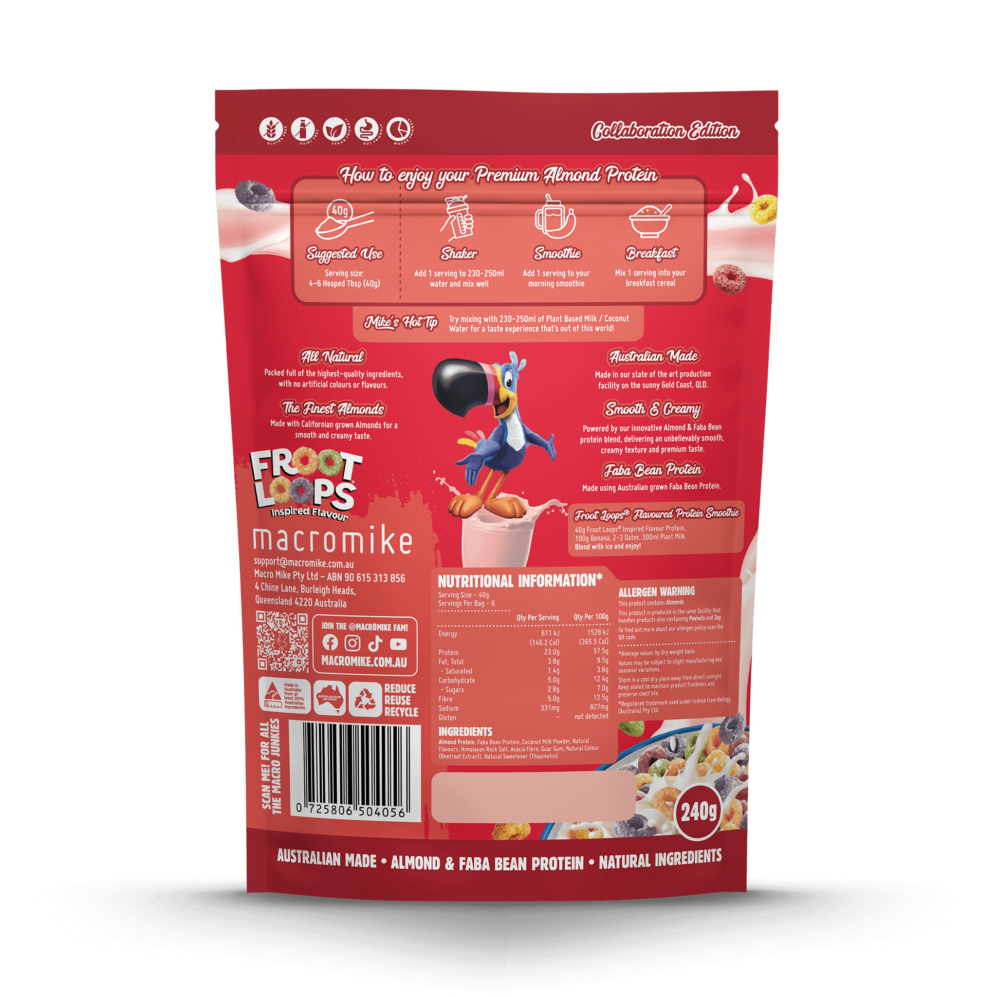 Macro Mike x Kellogg's Froot Loops Premium Almond Protein (240g Bag)