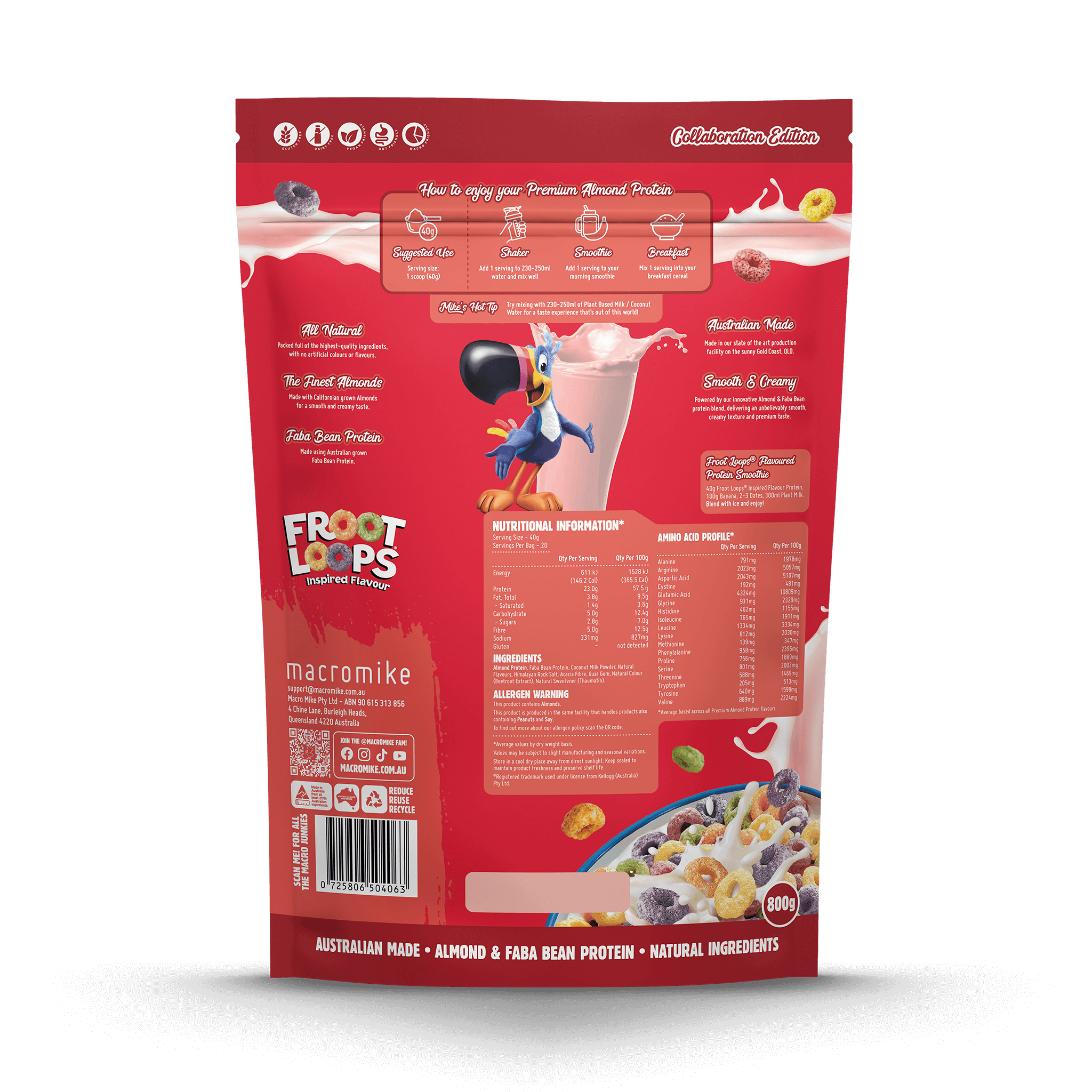 Macro Mike x Kellogg's Froot Loops Premium Almond Protein (800g Bag)