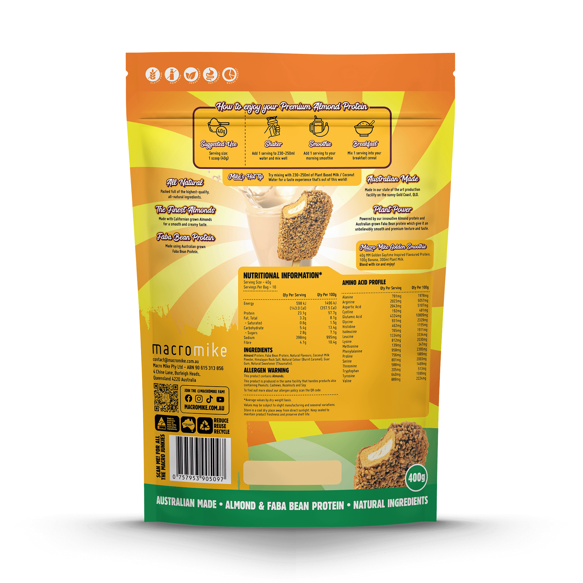 Macro Mike x Golden Gaytime Premium Almond Protein (400g Bag)