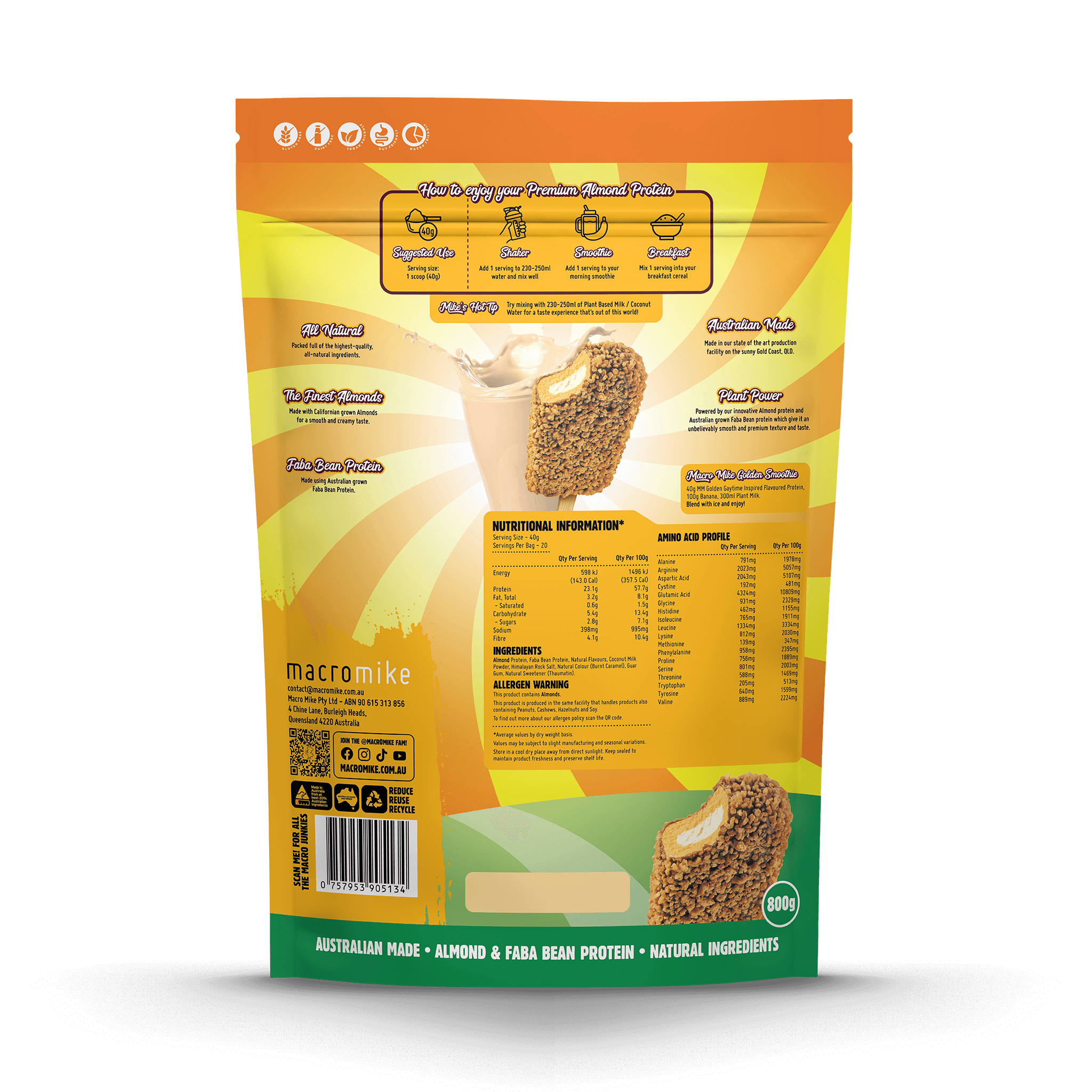 Macro Mike x Golden Gaytime Premium Almond Protein (800g Bag)