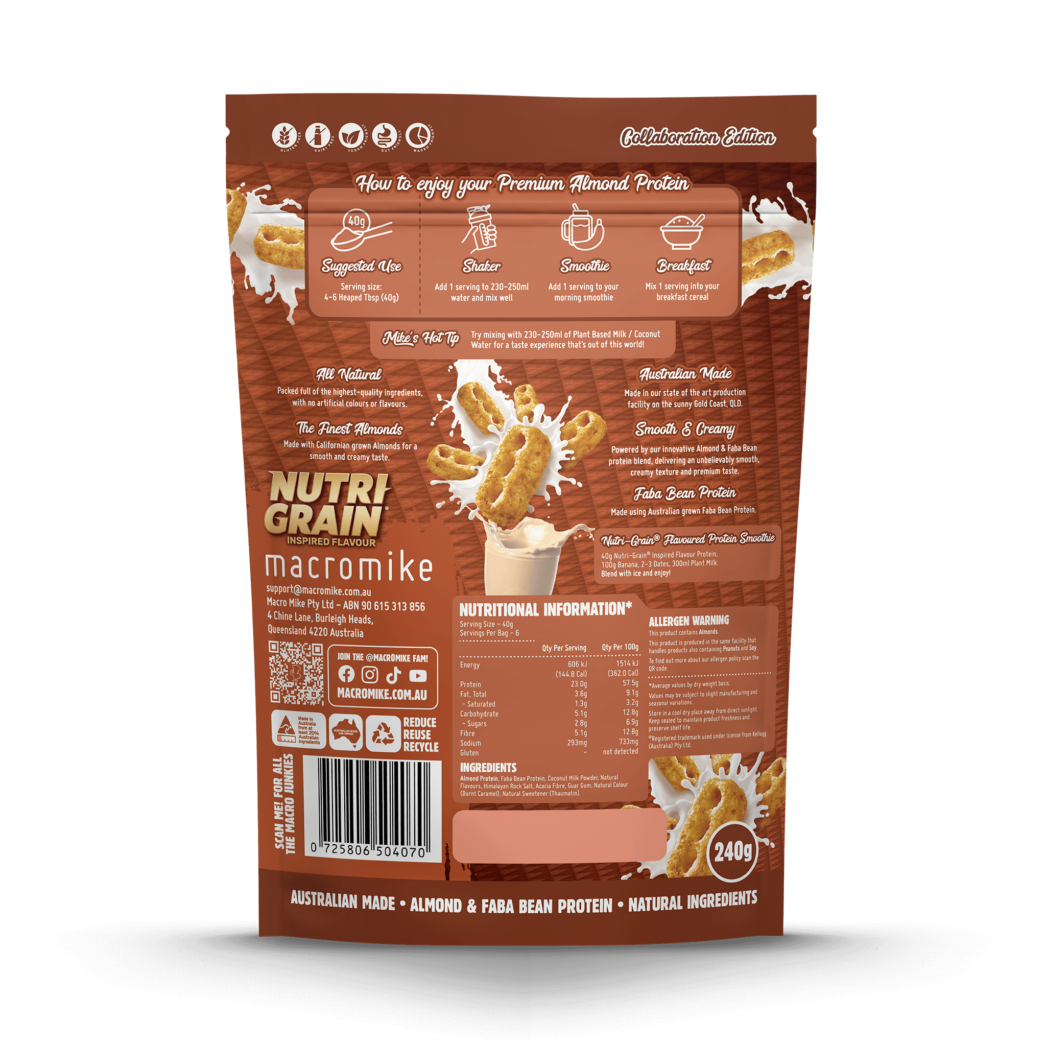 Macro Mike x Kellogg's Nutri-Grain Premium Almond Protein (240g Bag)
