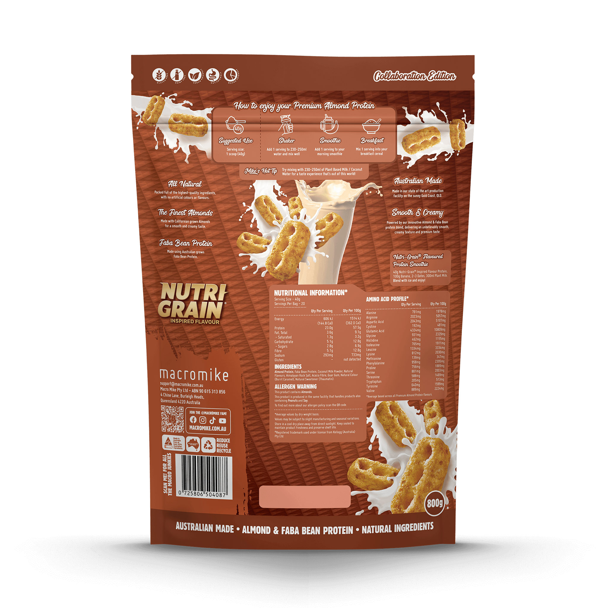 Macro Mike x Kellogg's Nutri-Grain Premium Almond Protein (800g Bag)