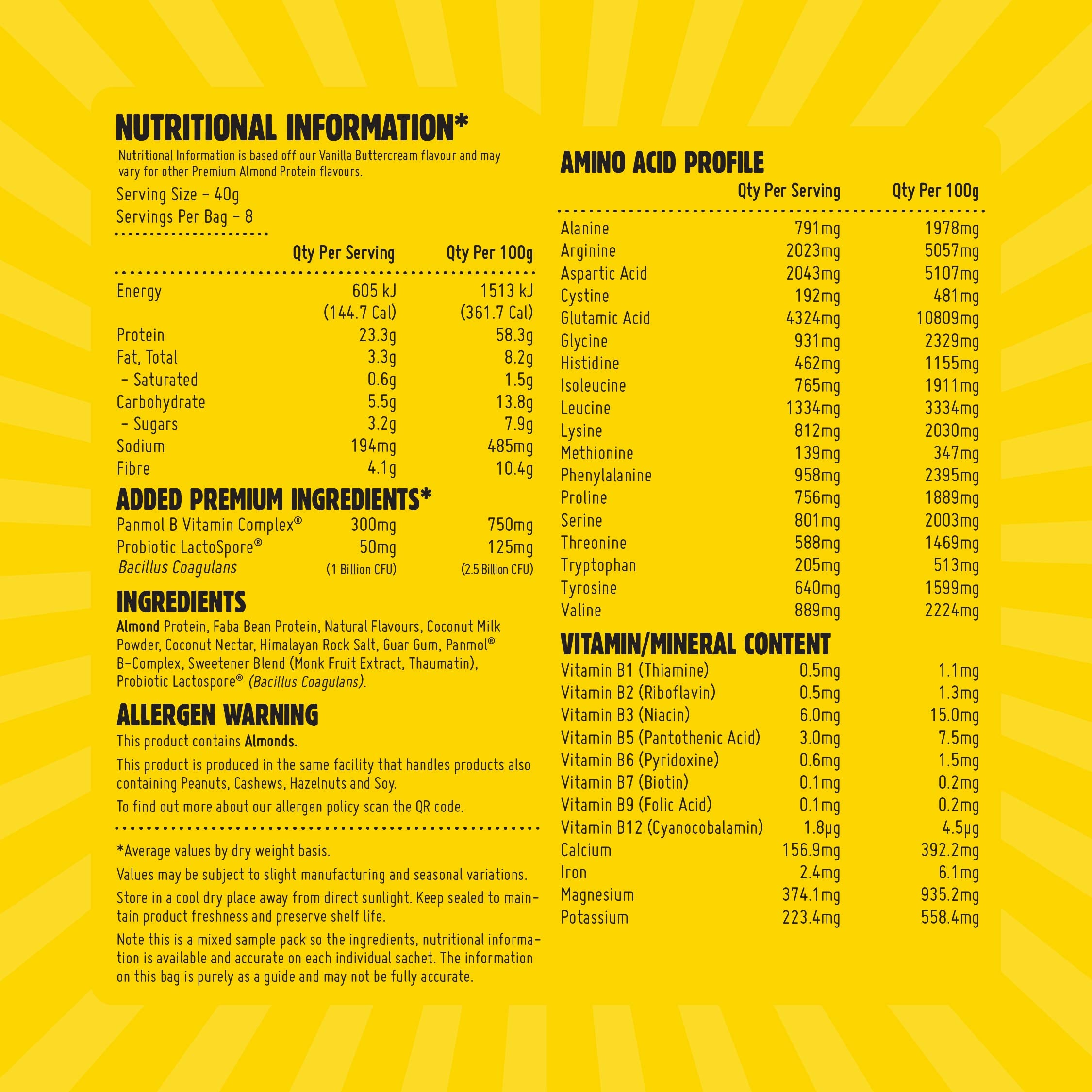 Premium Almond Protein Sample Pack (8 x 40g Sachets)