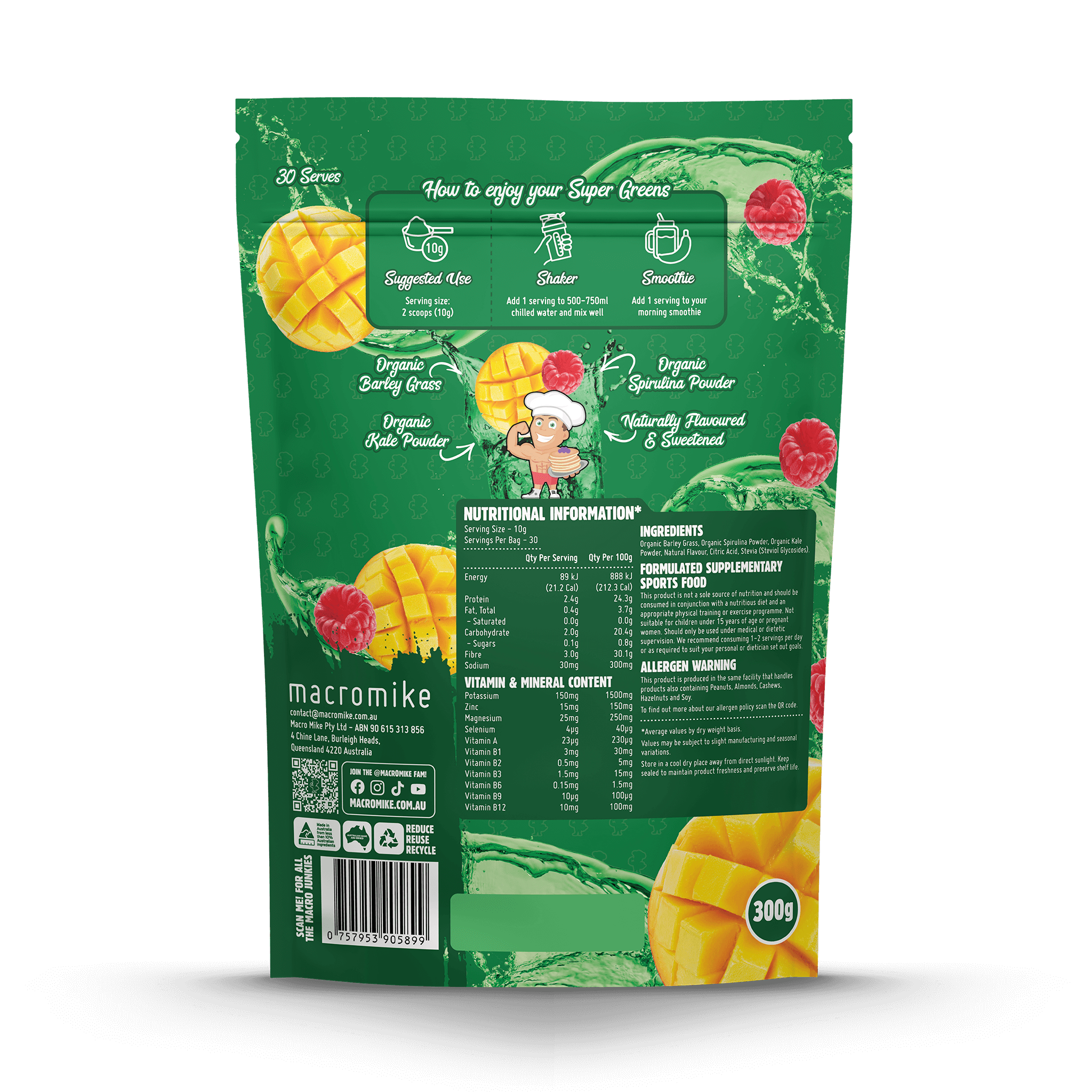 Mango Raspberry Splash Super Greens (300g Bag)