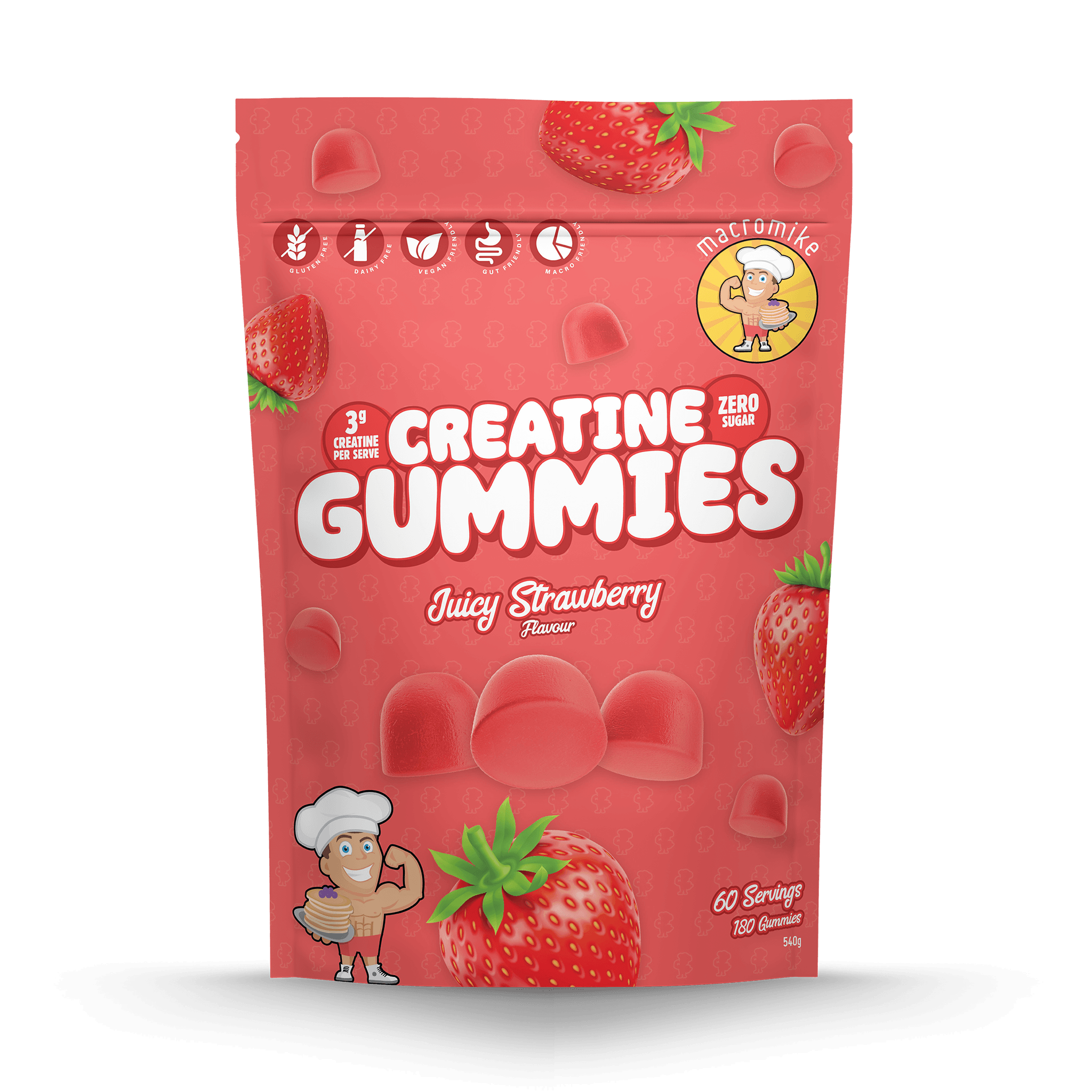 Juicy Strawberry Creatine Gummies (540g Bag)