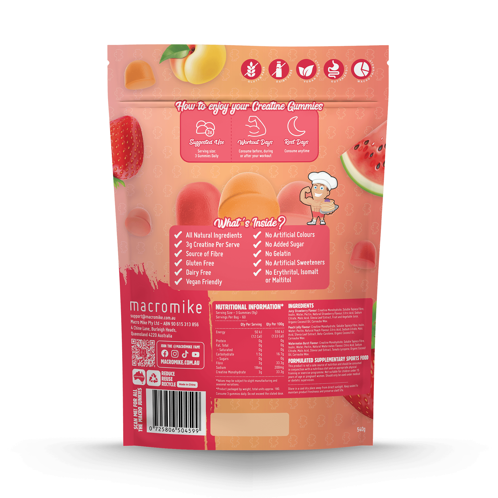 Triple Flavour Burst Creatine Gummies (540g Bag)