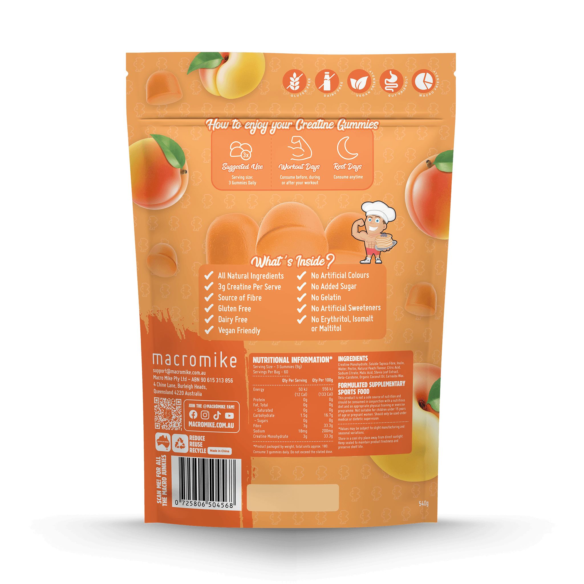 Peach Lolly Creatine Gummies (540g Bag)