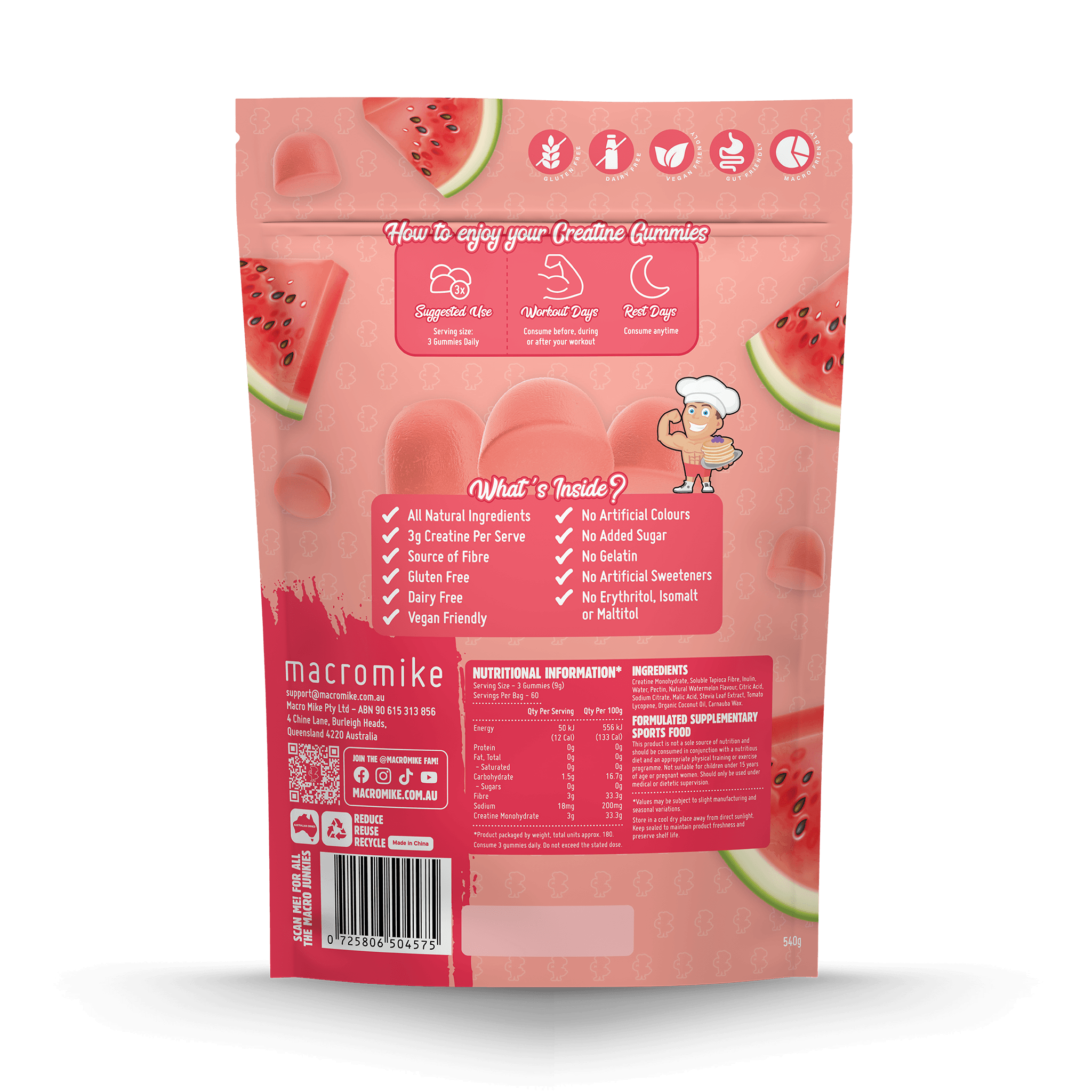 Watermelon Burst Creatine Gummies (540g Bag)