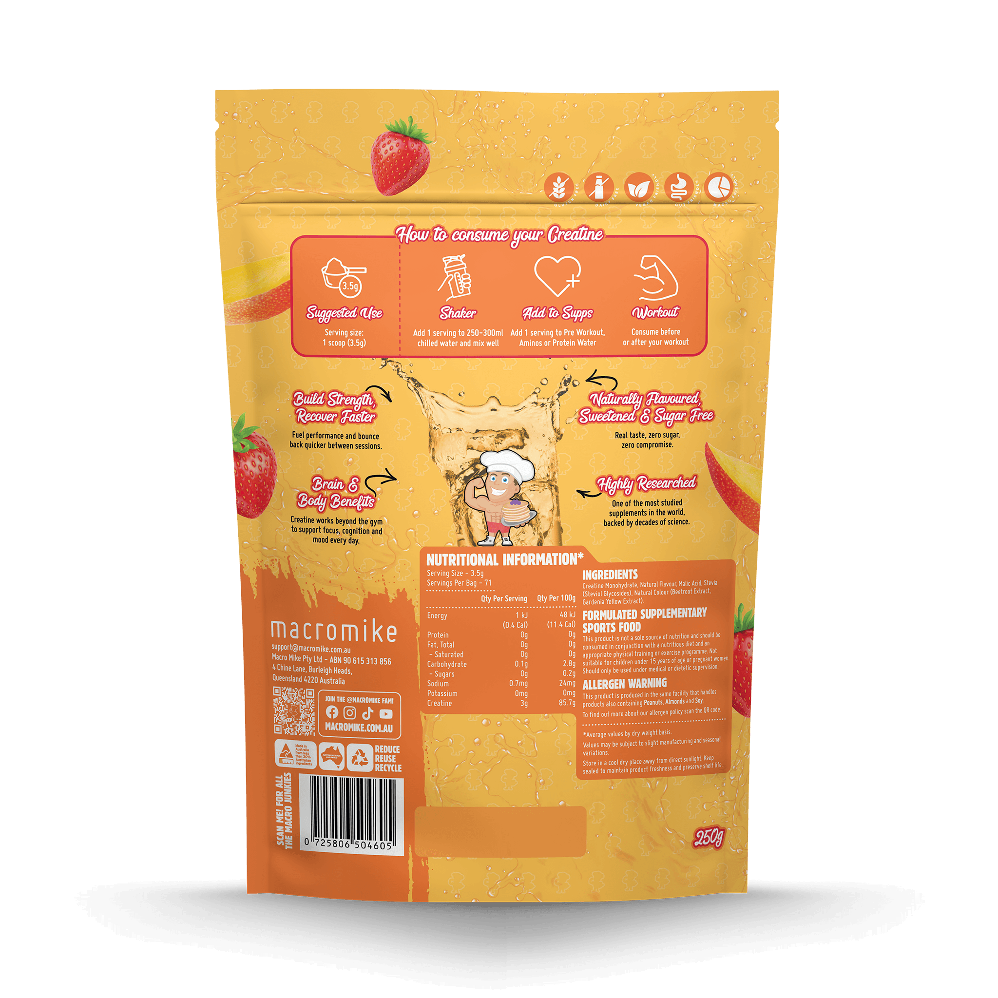 Strawberry Mango Crush Creatine Monohydrate (250g Bag)