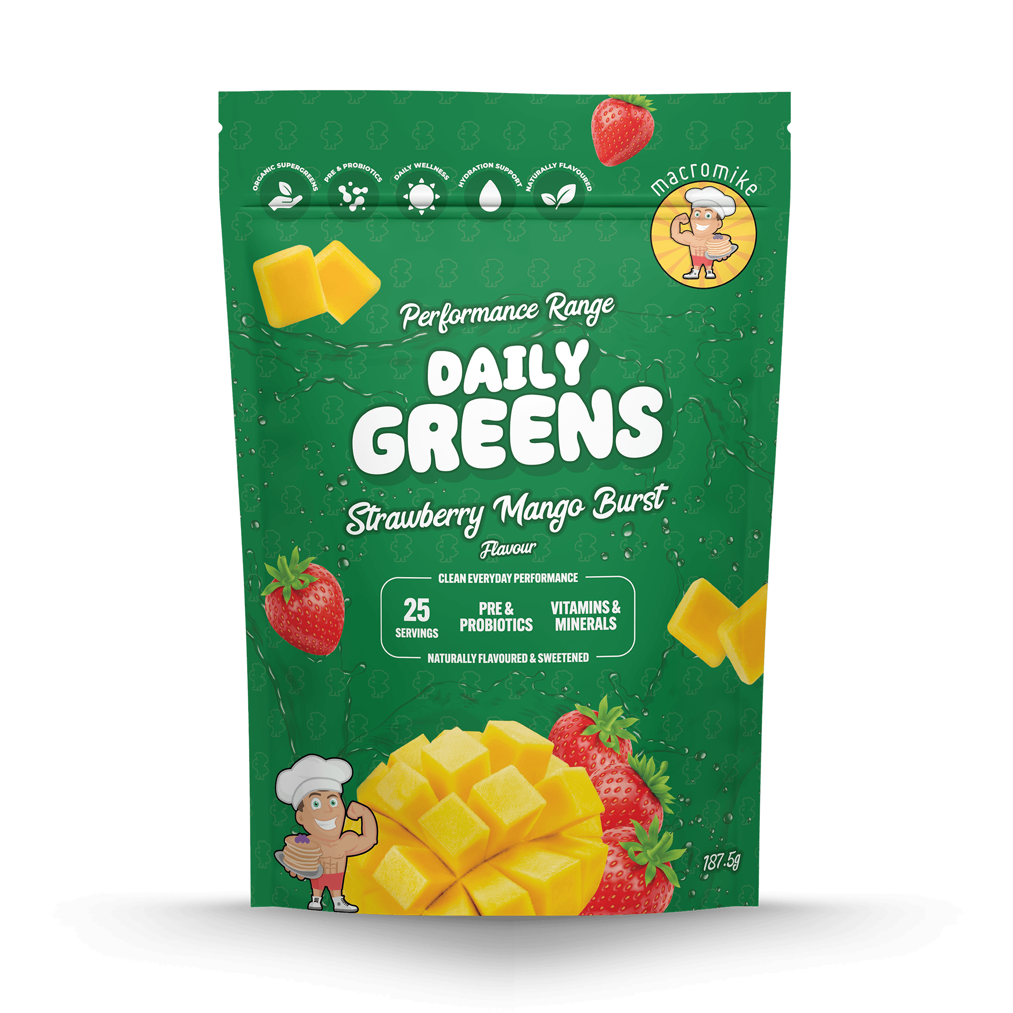 Strawberry Mango Burst Daily Super Greens (187.5g Bag) – New Range