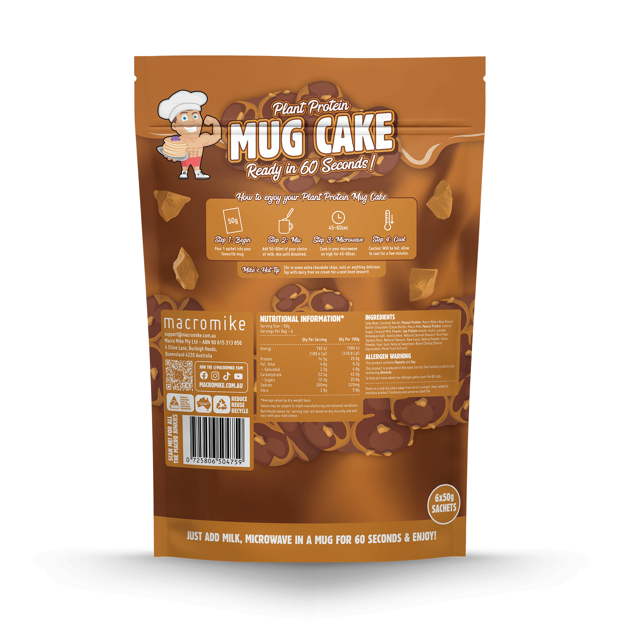 Peanut Butter Choc Chip Protein Mug Cake (6 x 50g Pack)