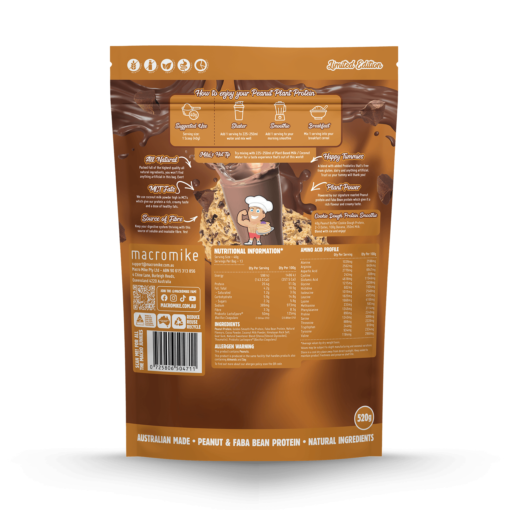 Peanut Butter Choc Chunk Cookie Dough Peanut Plant Protein (520g Bag)