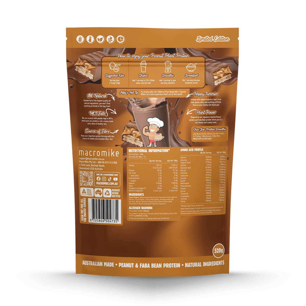 Peanut Butter Deluxe Choc Bar Peanut Plant Protein (520g Bag)