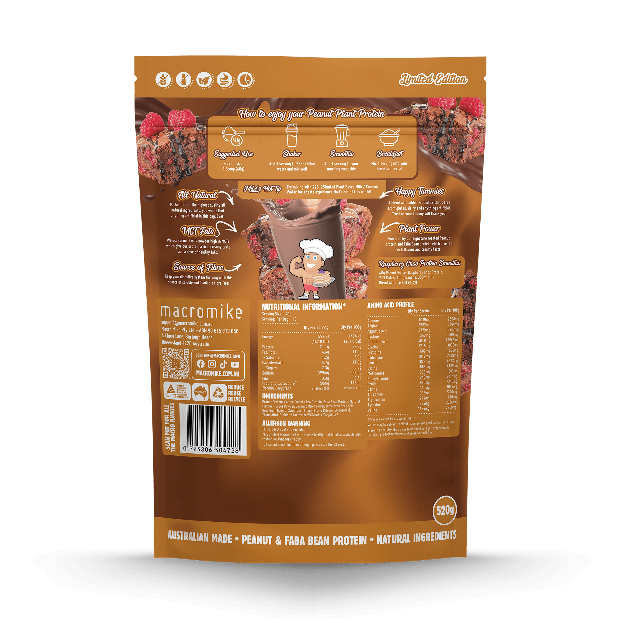 Peanut Butter Raspberry Choc Peanut Plant Protein (520 Bag)