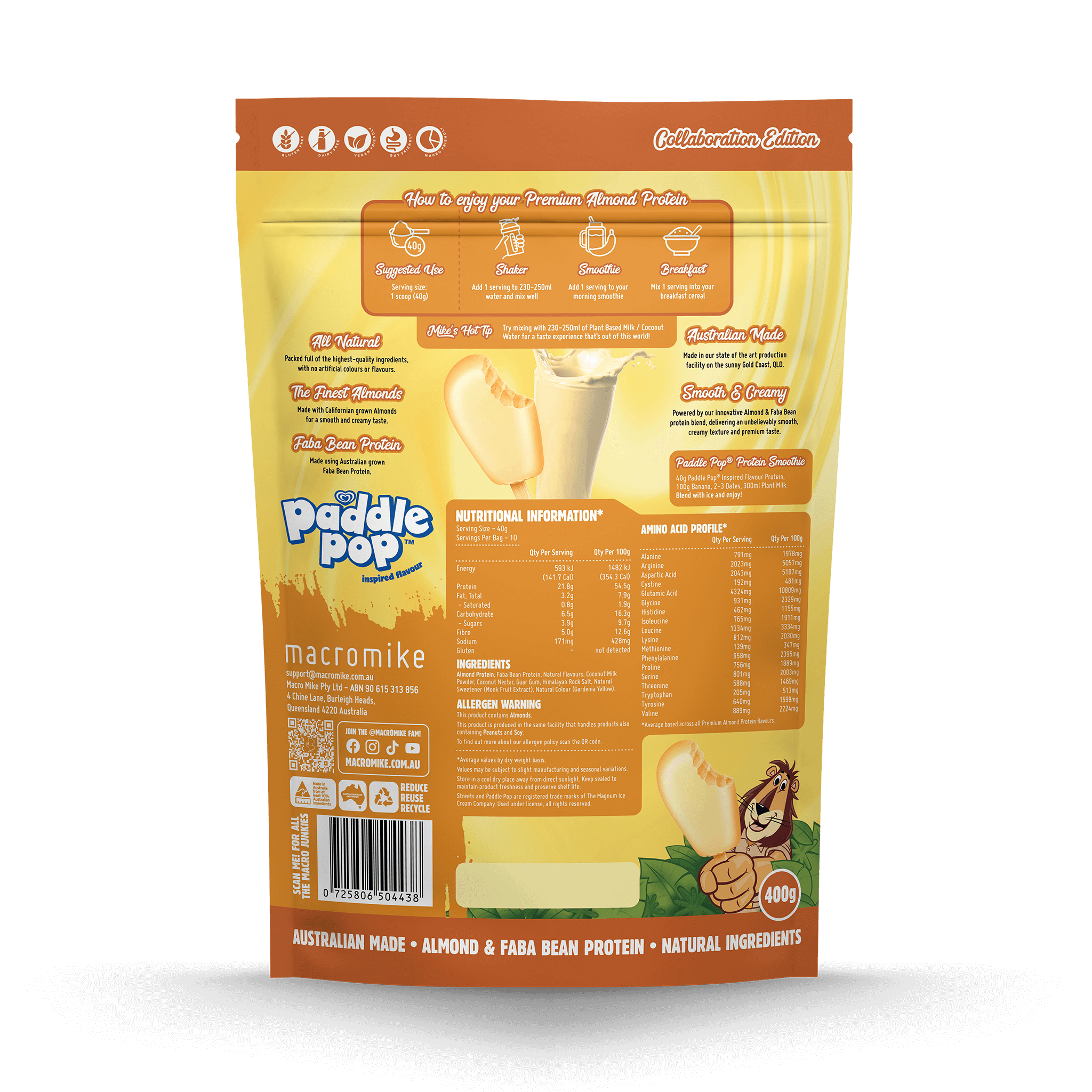 Macro Mike x Streets Banana Paddle Pop Premium Almond Protein (400g Bag)