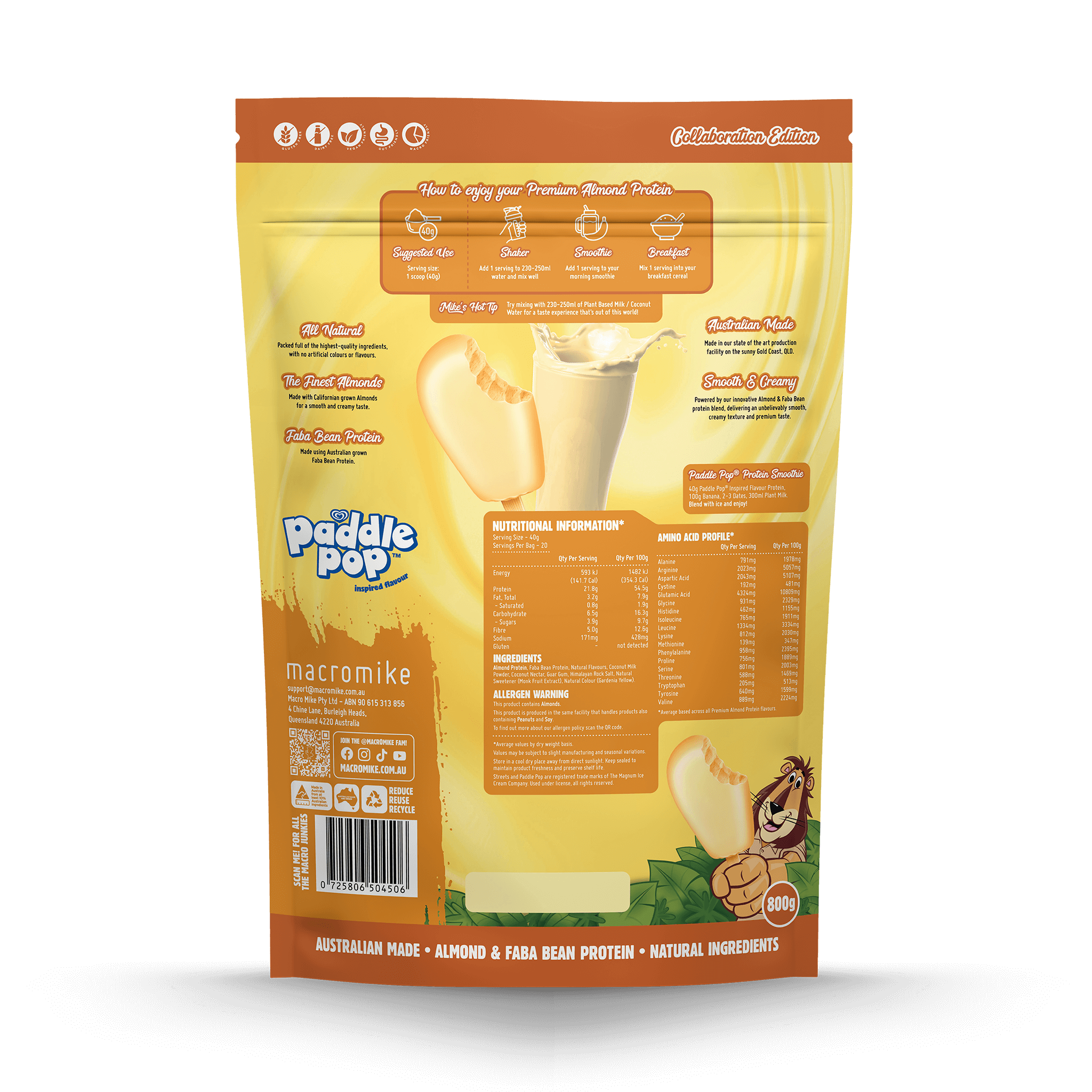 Macro Mike x Streets Banana Paddle Pop Premium Almond Protein (800g Bag)