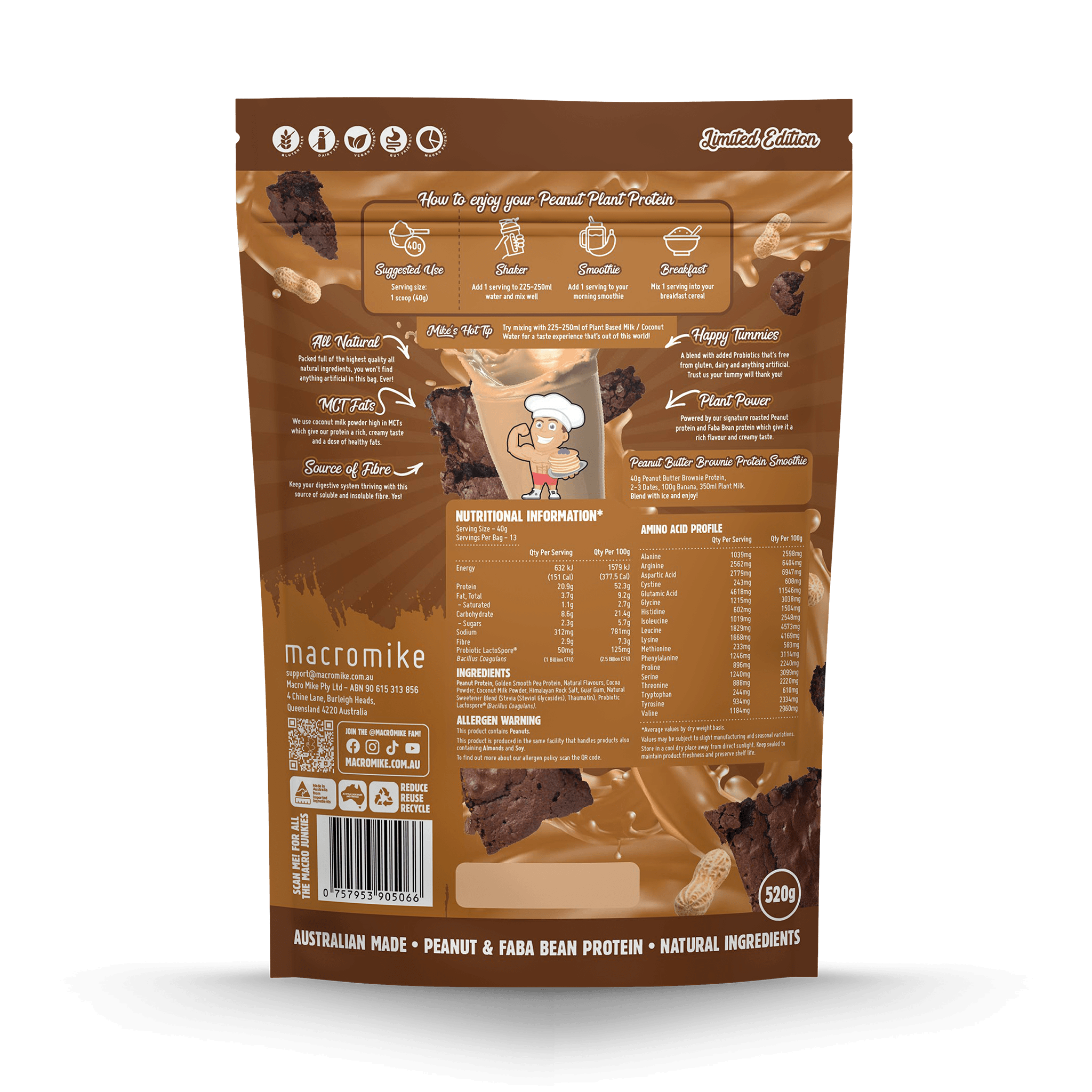 Peanut Butter Brownie Peanut Protein (520g Bag)