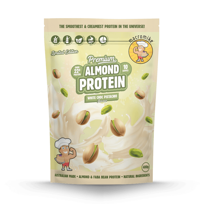 White Choc Pistachio Premium Almond Protein (400g Bag)