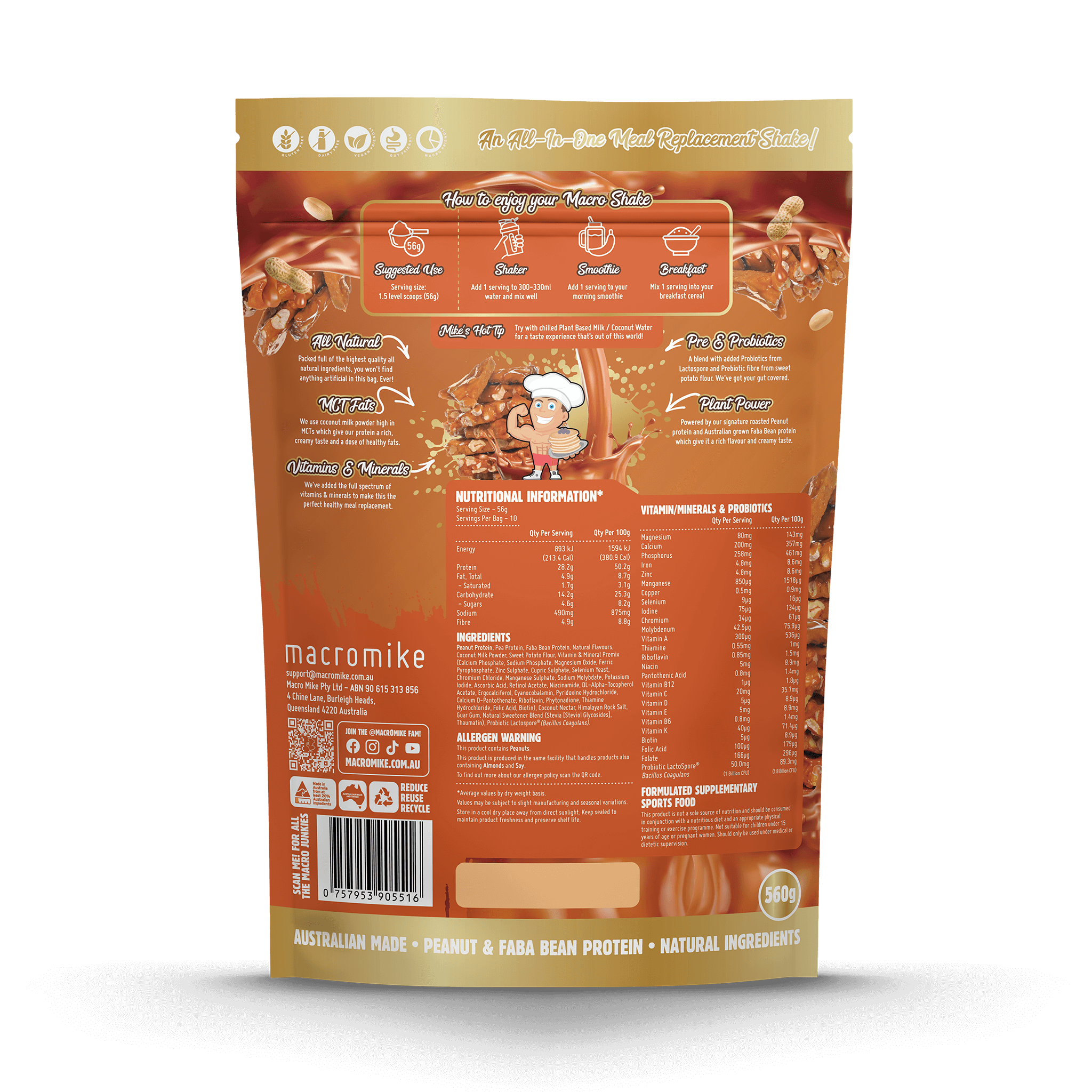 Salted Caramel Peanut Brittle Macro Shake Meal Replacement (560g Bag)
