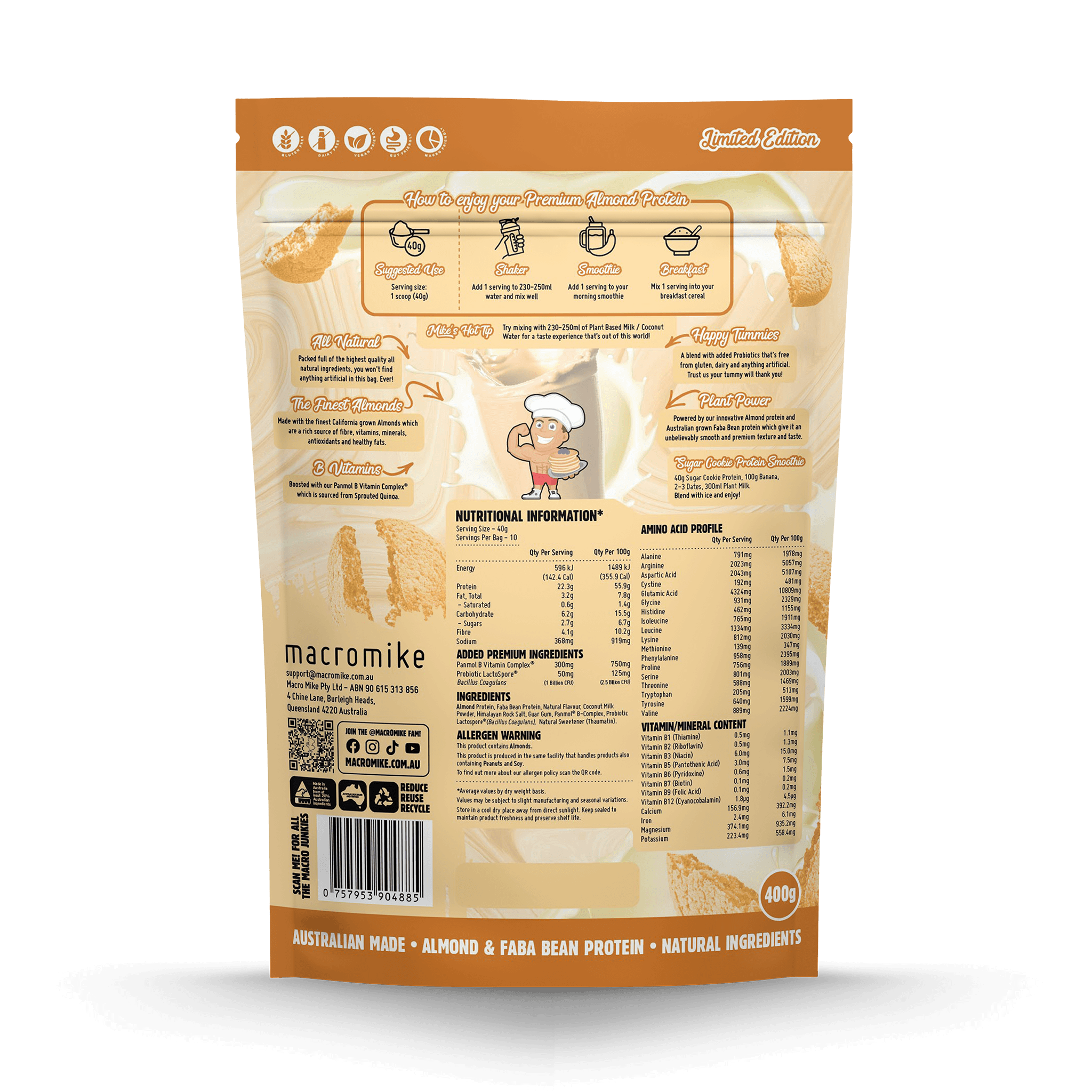 Vanilla Sugar Cookie Premium Almond Protein (400g Bag)
