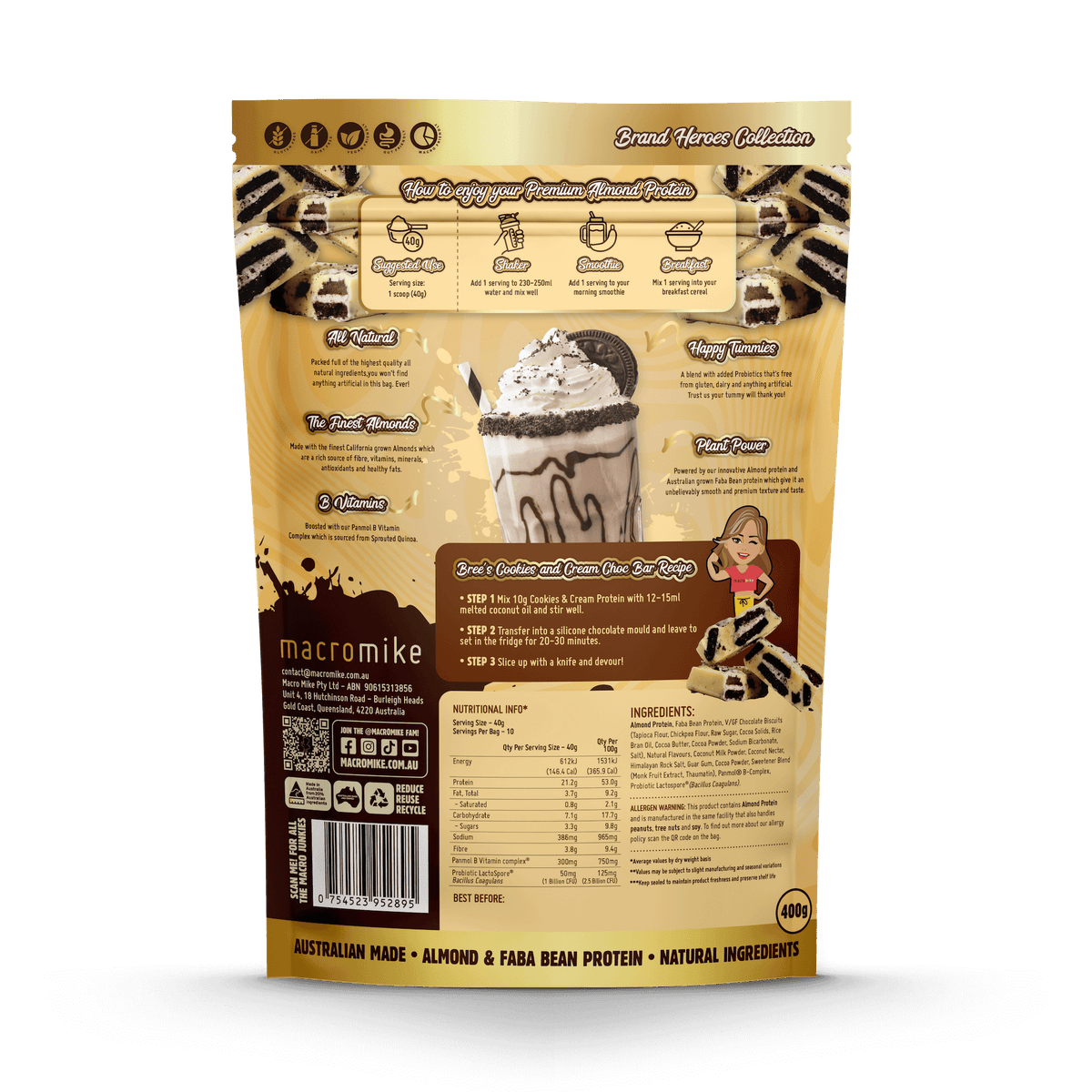 Cookies & Cream Premium Almond Protein (400g Bag) Macro Mike